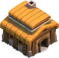 a wooden house with a thatched roof and a stone chimney