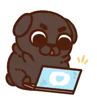 a pug dog is sitting in front of a laptop with a heart on the screen