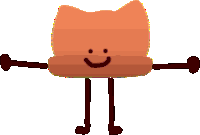a pink cat with purple arms and legs and a smiley face .