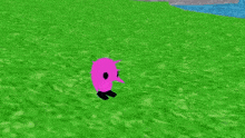 a computer generated image of a pink axolotl standing in a field