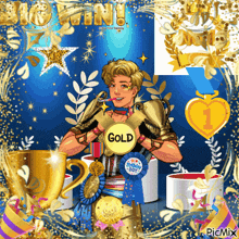 a picture of a man holding a gold medal