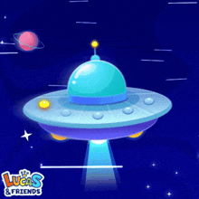 a cartoon illustration of an ufo with the words lucas & friends on the bottom