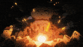 a cartoon drawing of a city being destroyed by a large monster