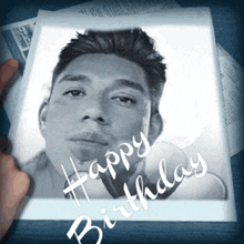 a black and white photo of a man with the words happy birthday on it
