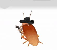 a cockroach wearing a cowboy hat holds a gun