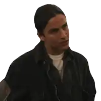 a man in a black jacket is asking who 's your friend