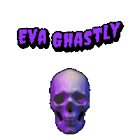 a purple skull with the words " eva ghastly " below it
