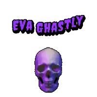a purple skull with the words " eva ghastly " below it
