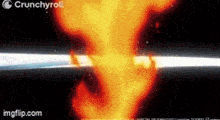 a samurai sword is being cut in half by a flame .