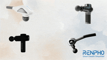 four massage guns are displayed on a poster for renpho smart health simplified