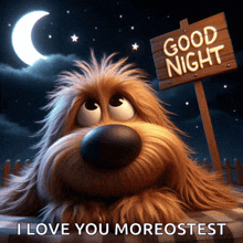 a cartoon dog with a sign that says good night