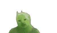 a green frog is waving at the camera