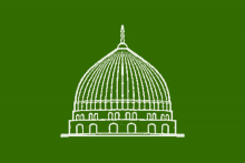a green background with a white drawing of a dome on it