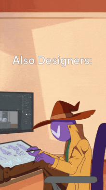 a cartoon drawing of a wizard with the words also designers below