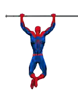 a cartoon of spider-man hanging on a bar