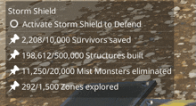 a screenshot of a video game that says storm shield on it