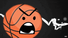 a cartoon of a basketball with an angry face and a lightning bolt behind it