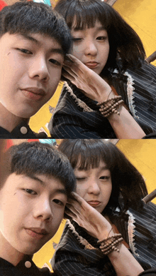 a man and a woman are posing for a picture together