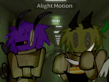 two cartoon characters are standing next to each other with the words alight motion above them