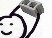 a black and white drawing of a person holding a concrete block on their head .