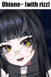 a close up of a girl wearing glasses and a scarf with the caption " ohione "