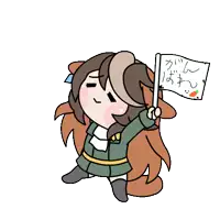 a cartoon drawing of a girl holding a sign with chinese writing