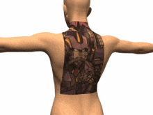 a 3d model has a tattoo of a robot on its back