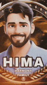 a picture of a man with the name hima harmony family on it