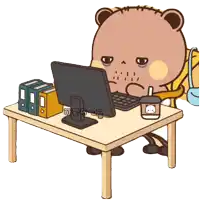 a cartoon of a bear sitting at a desk with a computer