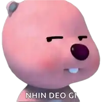 a stuffed animal with a purple nose and the words nhin deo gi written below it