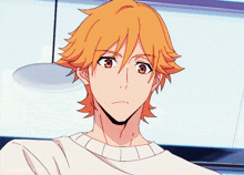 a drawing of a man with orange hair and a white shirt