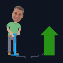 a man is pumping a green arrow up .
