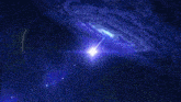a person with white hair is flying through a purple light