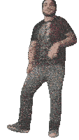 a man in a green shirt and grey pants is dancing