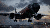 a plane with a skull and flames painted on it is taking off