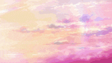 a group of anime characters are standing next to each other in front of a sunset .