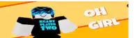a boy with blue hair is wearing a ready player two shirt .