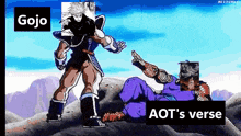 a cartoon of a man standing next to another man laying on a rock .