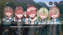 a group of anime girls with their faces obscured by a screen that says pipipipipii