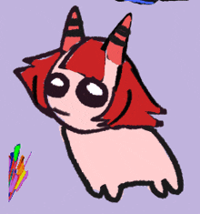 a drawing of a cat with horns and a rainbow of colors coming out of it 's mouth
