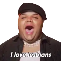 a man with his mouth open and the words " i love lesbians " below him