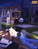 a man is laying on a woman 's back in front of a sign that says loboplay