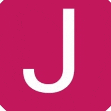 a white letter j is in a pink circle on a pink background .