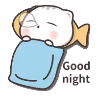 a cartoon of a cat sleeping under a blue blanket with the words good night written below it