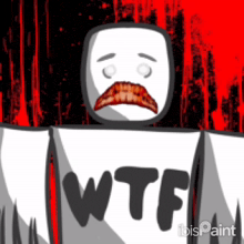a cartoon character is holding a sign that says wtf on it