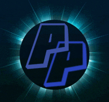 a black circle with a blue letter a and p inside