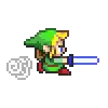 a pixel art of a link holding a sword .
