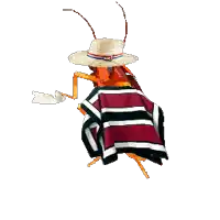 a cockroach wearing a poncho and straw hat