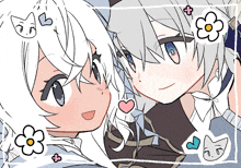 a drawing of a girl with white hair and a boy with blue eyes