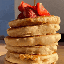 pancakes strawberries syrup food